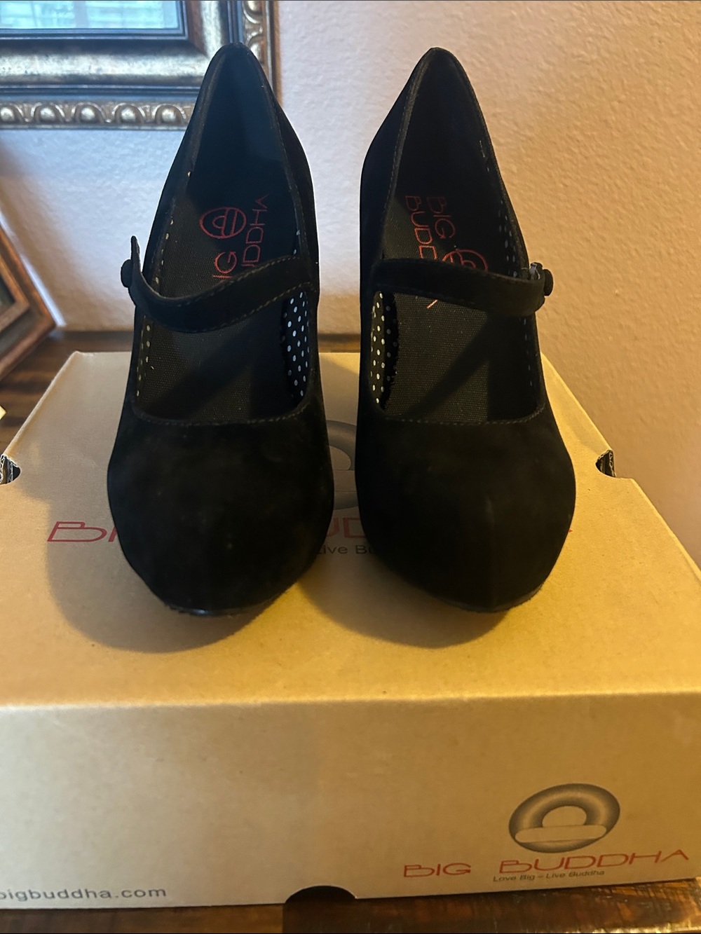Big Buddha Black Suede Mary Jane Heel Pumps